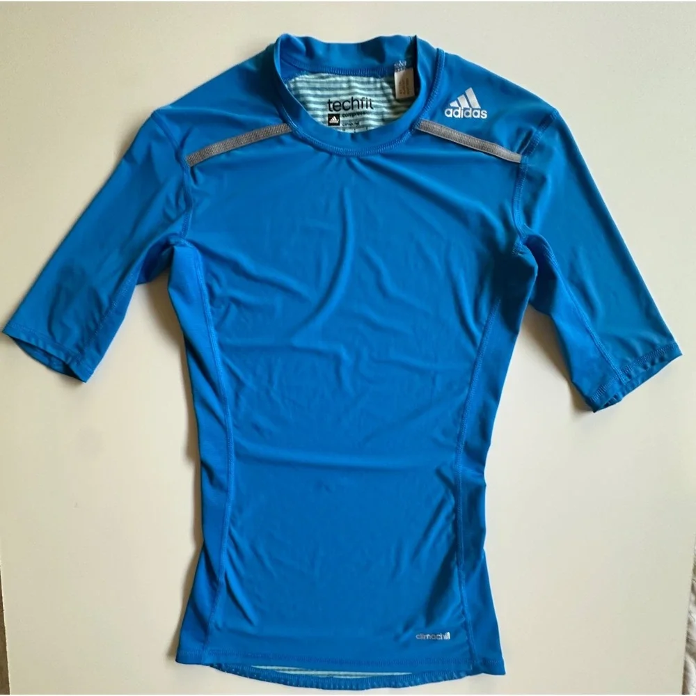 Adidas Techfit Climachill Compression Shirt Blue Mens Medium AJ5707 Training Tee